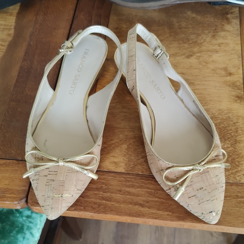 Franco Sarto Women's Beige and Gold Slingback Flats Sz7